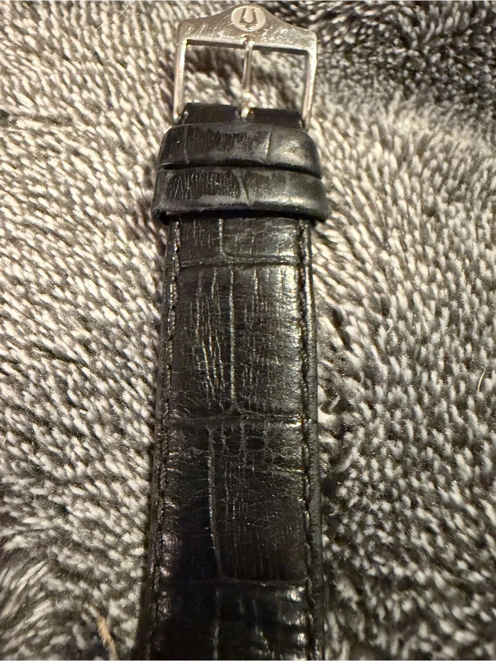 Bulova Silver-Toned Dial Watch with Black Strap